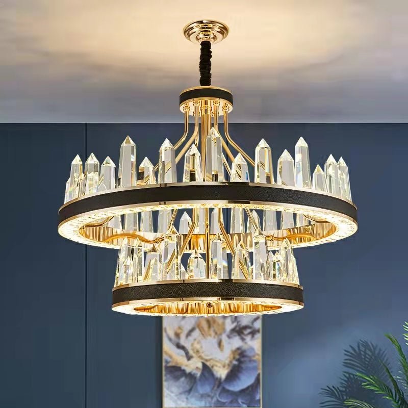 New Style Iceberg Crystal Chandelier For Living Room Modern Black Crown Ceiling Lighting Fixture - 2 layers D31.5"*H23.6"/34.4kgWarm Lightcasivra