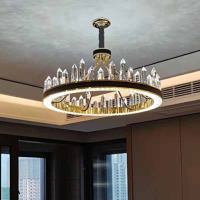 New Style Iceberg Crystal Chandelier For Living Room Modern Black Crown Ceiling Lighting Fixture - 1 layer D23.6"*H13.8"Warm Lightcasivra