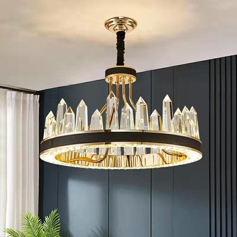 New Style Iceberg Crystal Chandelier For Living Room Modern Black Crown Ceiling Lighting Fixture - 1 layer D19.7"*H13.8"/13.6kgWarm Lightcasivra