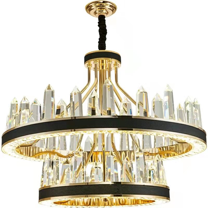 New Style Iceberg Crystal Chandelier For Living Room Modern Black Crown Ceiling Lighting Fixture - 2 layers D39.4"*H23.6"/43.7kgDimmable Warm Lightcasivra