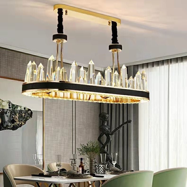 New Style Iceberg Crystal Chandelier For Living Room Modern Black Crown Ceiling Lighting Fixture - Rectangle L31.5"*W13.8"*H13.8"Warm Lightcasivra