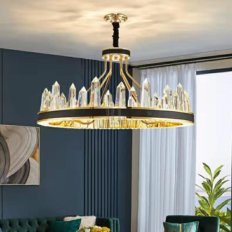 New Style Iceberg Crystal Chandelier For Living Room Modern Black Crown Ceiling Lighting Fixture - 1 layer D31.5"*H13.8"Warm Lightcasivra