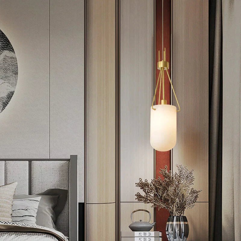 Nina Modern Alabaster Pendant Light, Alabaster Pendant Lamp Besides Bed - Acasivra