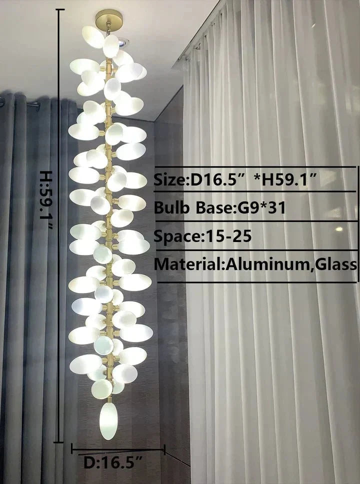 Nordic Art Long Magnolia alba Glass Ceiling Chandelier for Staircase/Hallway/Entryway Light Fixture-Chandeliers-casivra-casivra