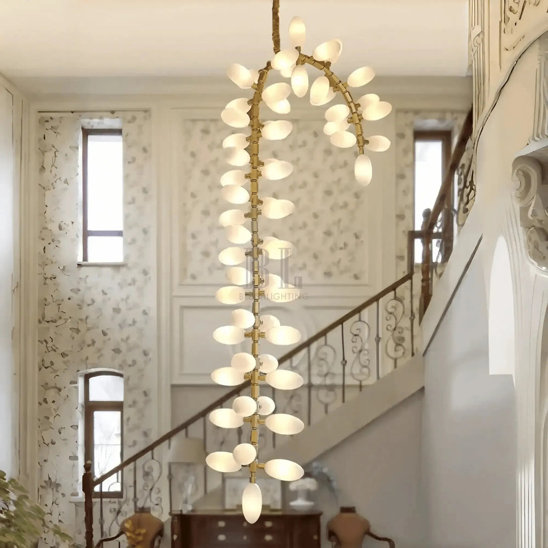 Nordic Art Long Magnolia alba Glass Ceiling Chandelier for Staircase/Hallway/Entryway Light Fixture-Chandeliers-casivra-casivra