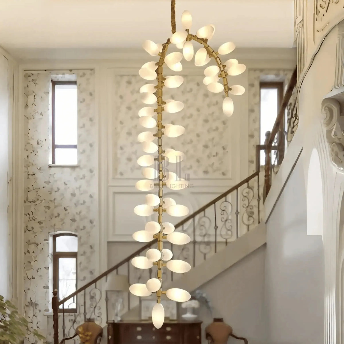 Nordic Art Long Magnolia alba Glass Ceiling Chandelier for Staircase/Hallway/Entryway Light Fixture-Chandeliers-casivra-casivra