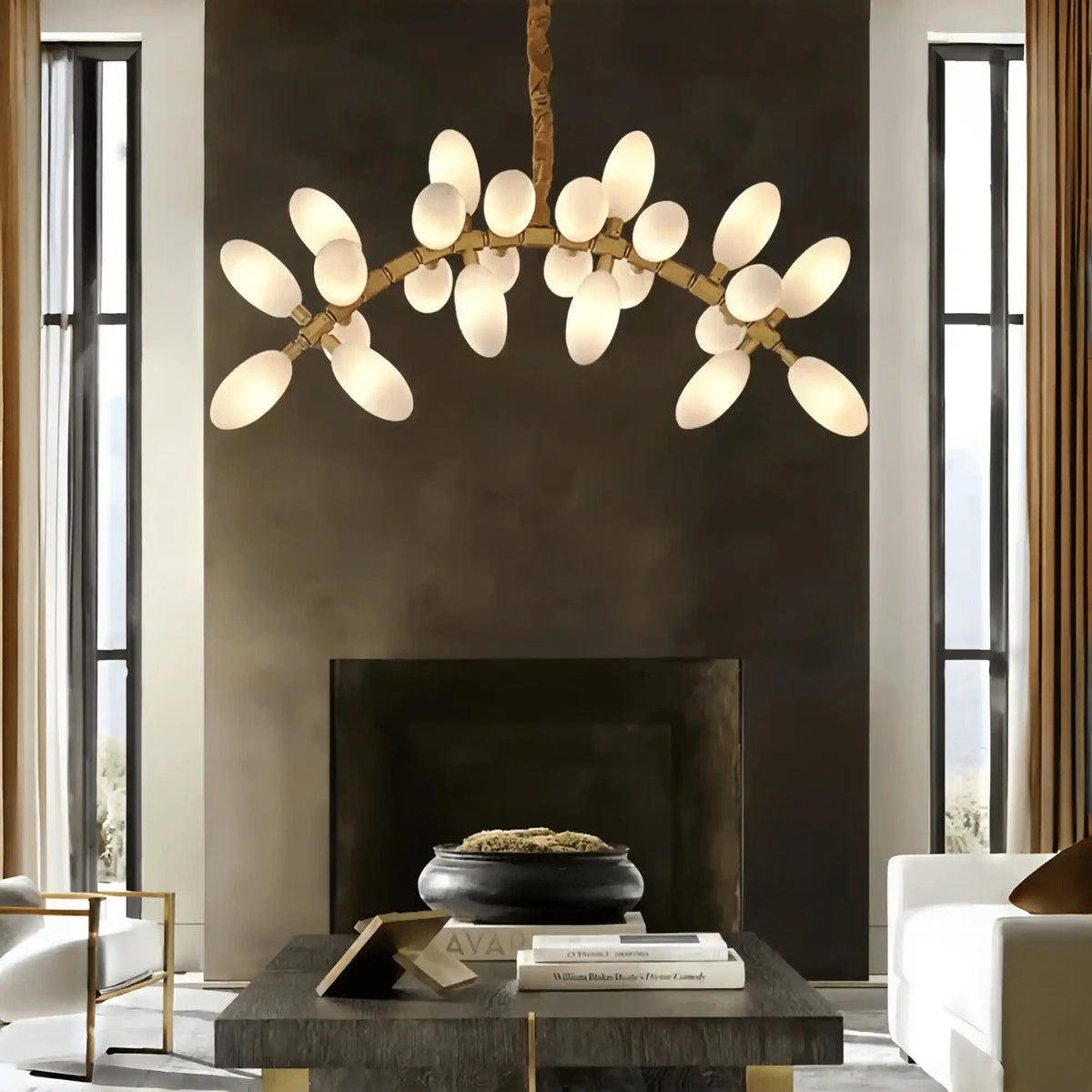 Nordic Art Long Magnolia alba Glass Ceiling Chandelier for Staircase/Hallway/Entryway Light Fixture-Chandeliers-casivra-casivra