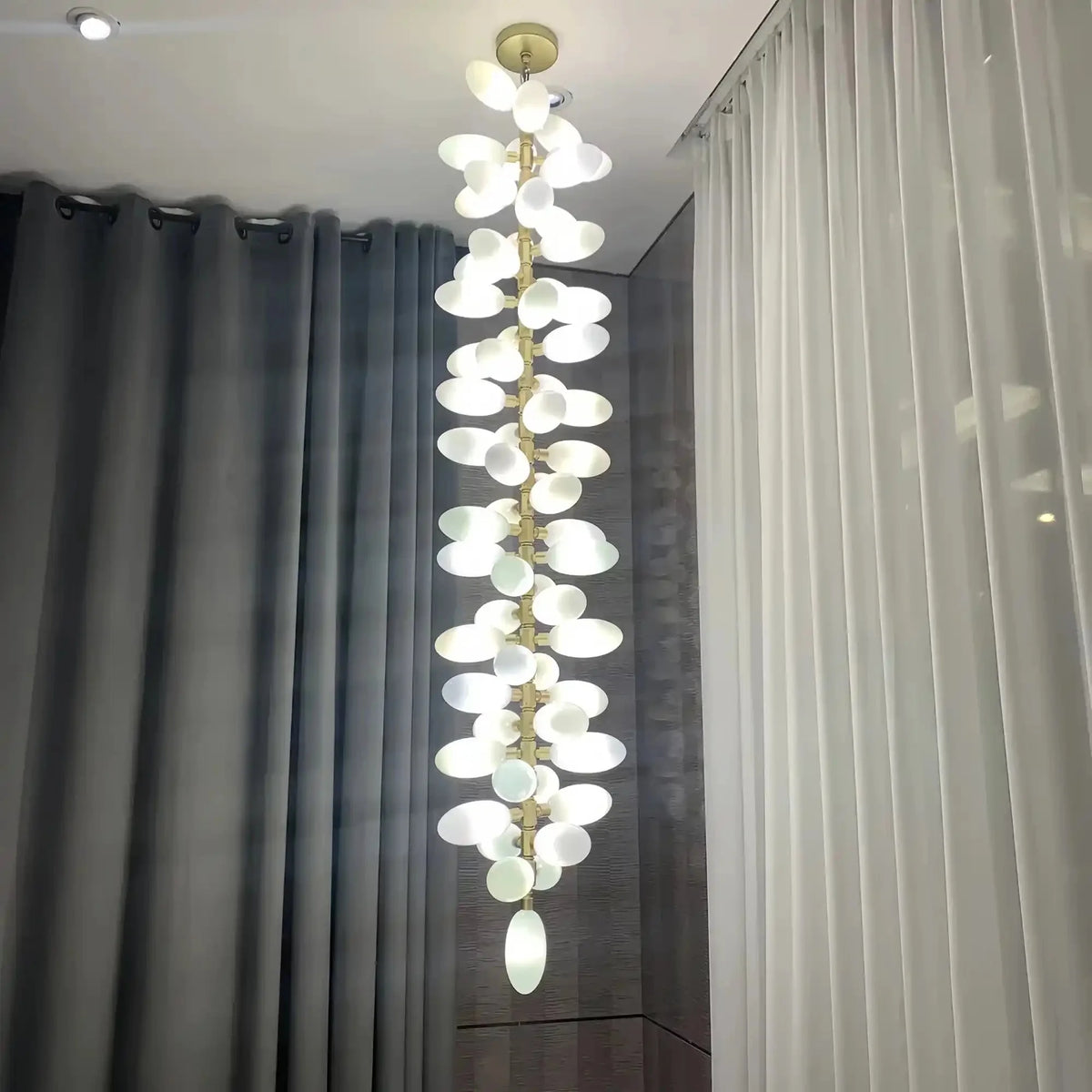 Nordic Art Long Magnolia alba Glass Ceiling Chandelier for Staircase/Hallway/Entryway Light Fixture-Chandeliers-casivra-casivra