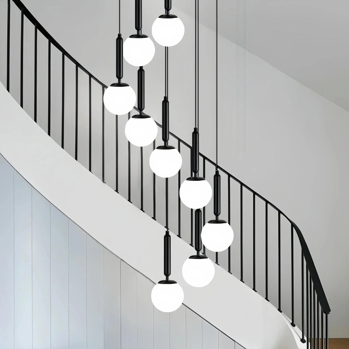 Nordic Extra Large Minimalist Long Pendant Light for High Ceiling Staircase - 12 Lights/ D25.6"*H98.4"BlackWarm Lightcasivra