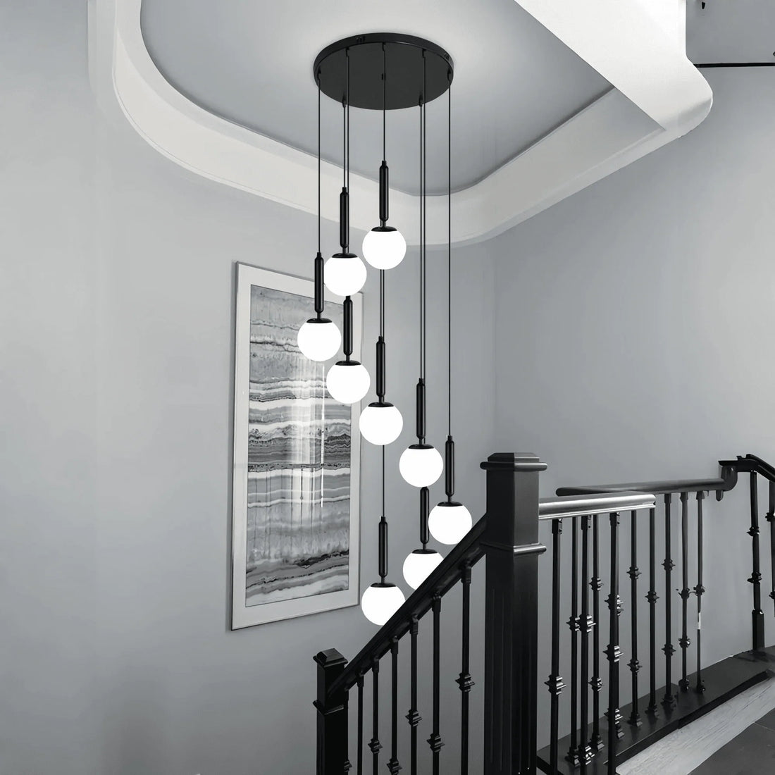 Nordic Extra Large Minimalist Long Pendant Light for High Ceiling Staircase - 9 Lights/ D19.7"*H70.8"BlackWarm Lightcasivra