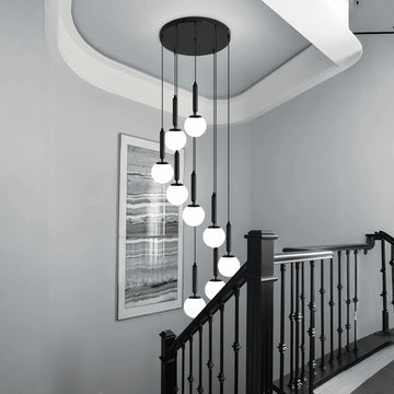 Nordic Extra Large Minimalist Long Pendant Light for High Ceiling Staircase - 9 Lights/ D19.7"*H70.8"BlackWarm Lightcasivra