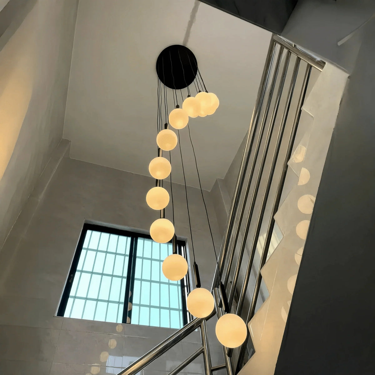 Nordic Extra Large Minimalist Long Pendant Light for High Ceiling Staircase - 12 Lights/ D25.6"*H98.4"BlackWarm Lightcasivra
