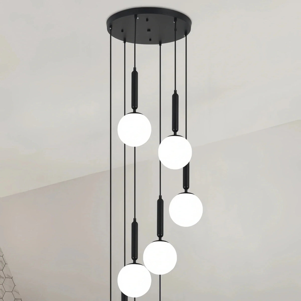 Nordic Extra Large Minimalist Long Pendant Light for High Ceiling Staircase - 12 Lights/ D25.6"*H98.4"BlackWarm Lightcasivra