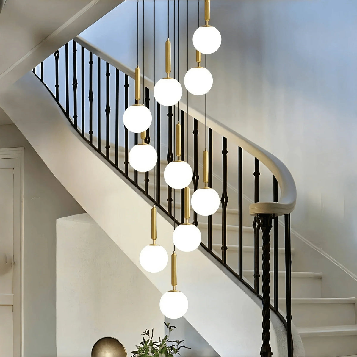 Nordic Extra Large Minimalist Long Pendant Light for High Ceiling Staircase - 12 Lights/ D25.6"*H98.4"BlackWarm Lightcasivra