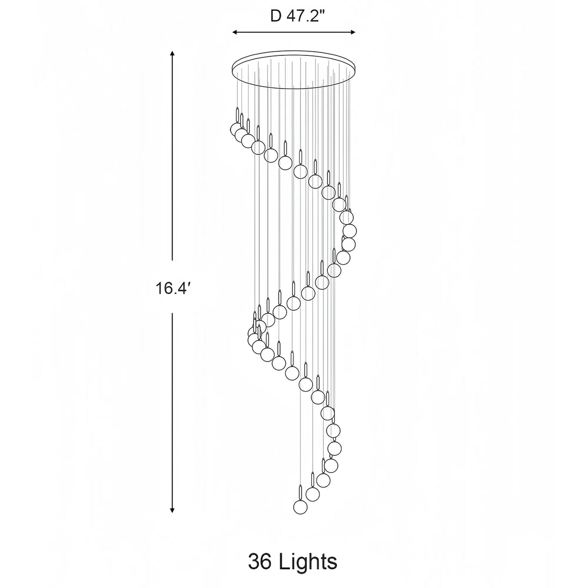 Nordic Extra Large Minimalist Long Pendant Light for High Ceiling Staircase - 12 Lights/ D25.6"*H98.4"BlackWarm Lightcasivra