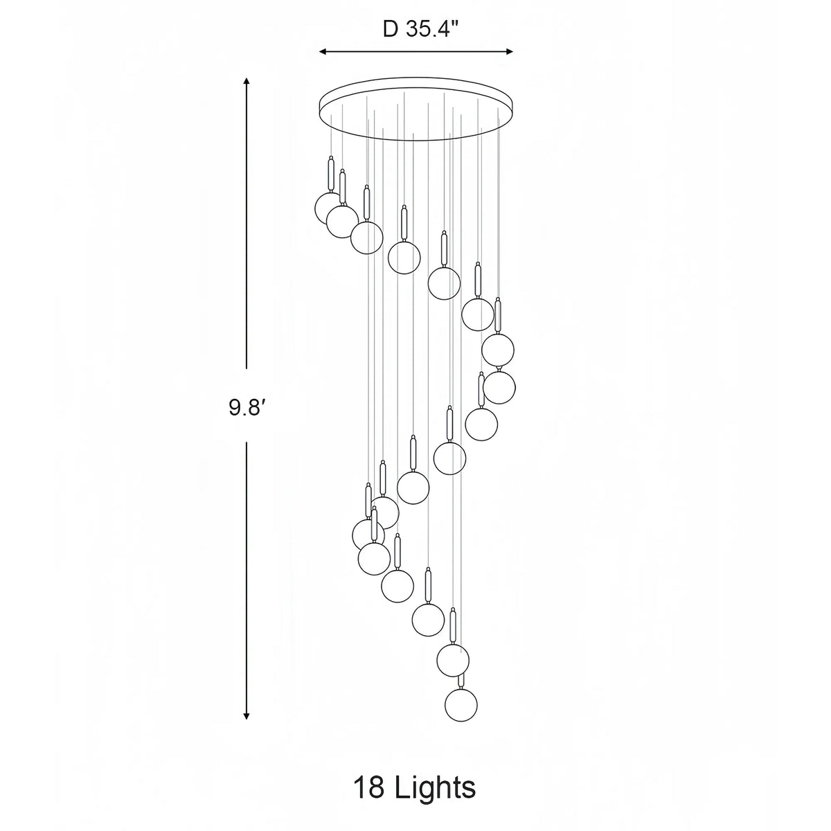 Nordic Extra Large Minimalist Long Pendant Light for High Ceiling Staircase - 12 Lights/ D25.6"*H98.4"BlackWarm Lightcasivra