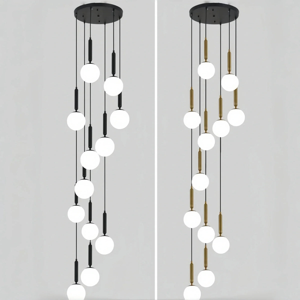 Nordic Extra Large Minimalist Long Pendant Light for High Ceiling Staircase - 12 Lights/ D25.6"*H98.4"BlackWarm Lightcasivra