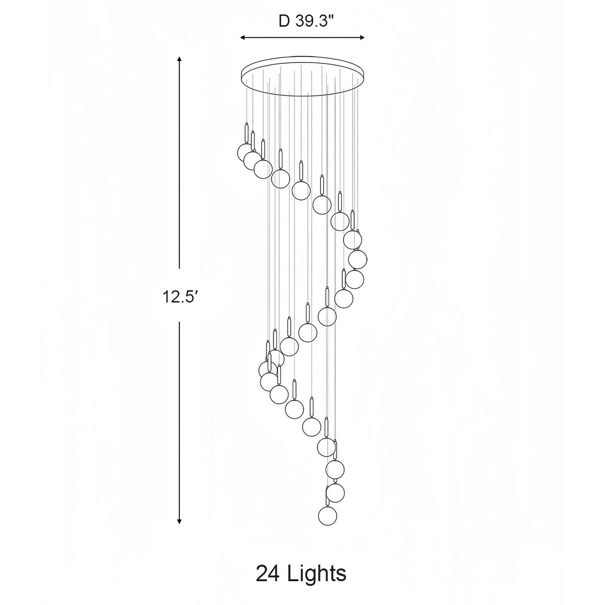 Nordic Extra Large Minimalist Long Pendant Light for High Ceiling Staircase - 12 Lights/ D25.6"*H98.4"BlackWarm Lightcasivra