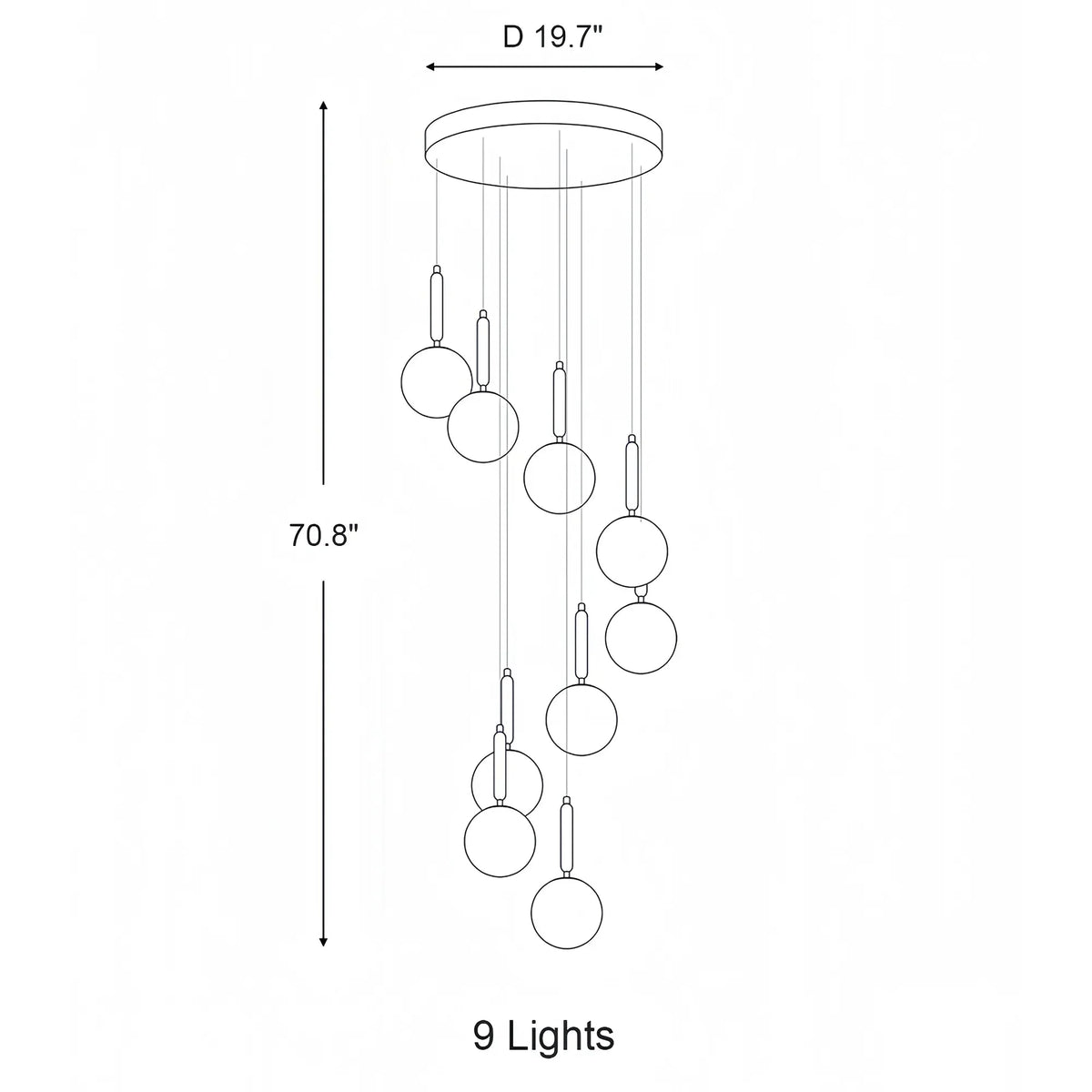 Nordic Extra Large Minimalist Long Pendant Light for High Ceiling Staircase - 12 Lights/ D25.6"*H98.4"BlackWarm Lightcasivra