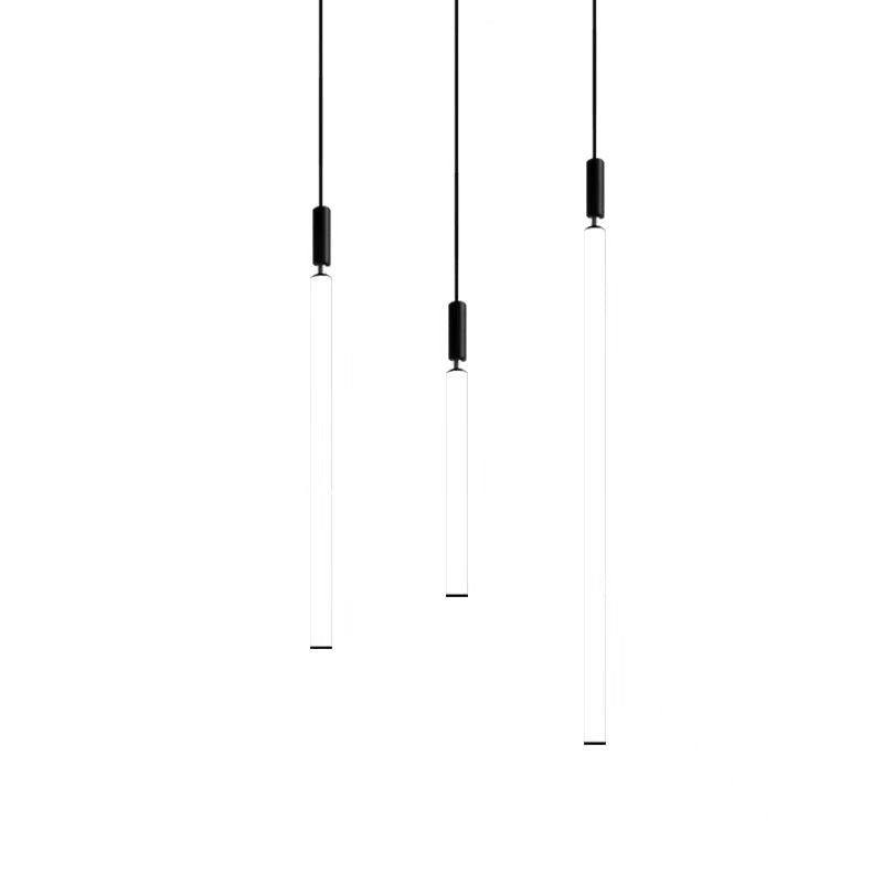Nordic Fashion Minimalist Black Straight Pendant Chandelier for Bedside/Staircase/Loft/Duplex - Small: 17 LightsWarm Lightcasivra