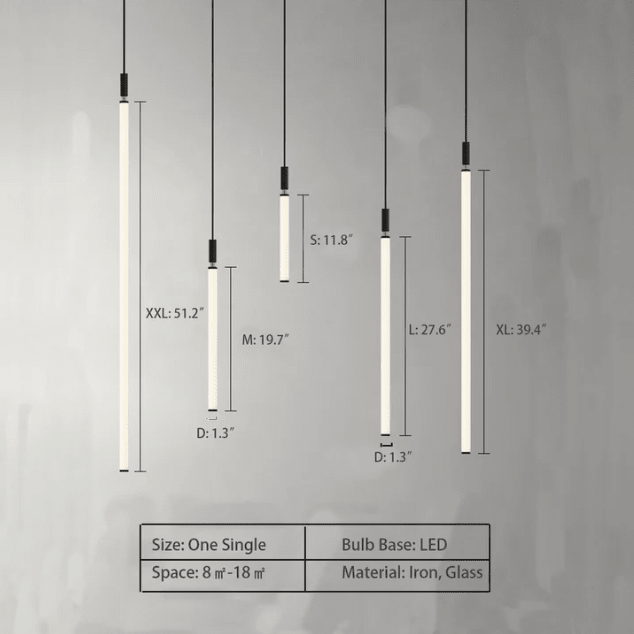 Nordic Fashion Minimalist Black Straight Pendant Chandelier for Bedside/Staircase/Loft/Duplex - Small: 17 LightsWarm Lightcasivra