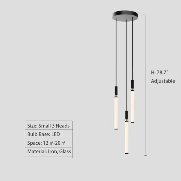 Nordic Fashion Minimalist Black Straight Pendant Chandelier for Bedside/Staircase/Loft/Duplex - Small: 3 LightsWarm Lightcasivra