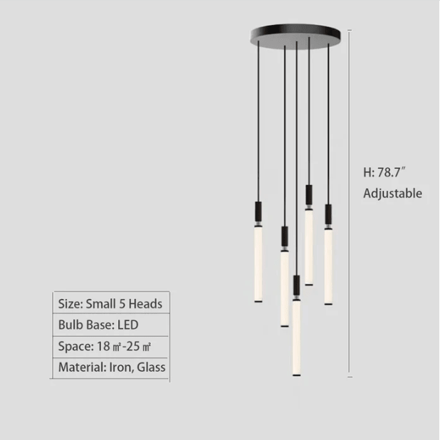 Nordic Fashion Minimalist Black Straight Pendant Chandelier for Bedside/Staircase/Loft/Duplex - Small: 5 LightsWarm Lightcasivra