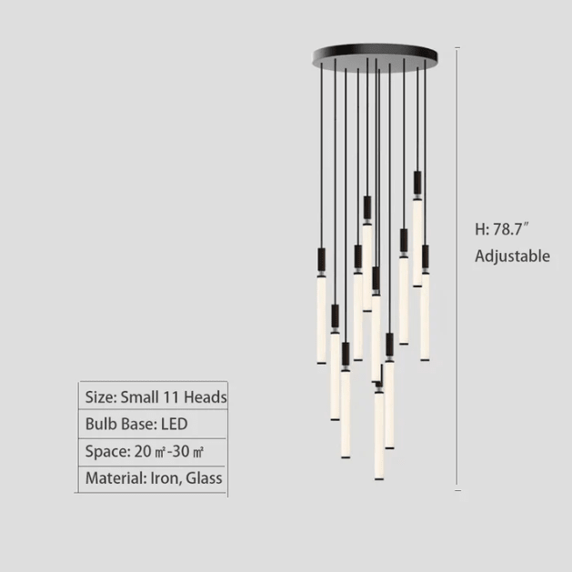 Nordic Fashion Minimalist Black Straight Pendant Chandelier for Bedside/Staircase/Loft/Duplex - Small: 5 LightsWarm Lightcasivra