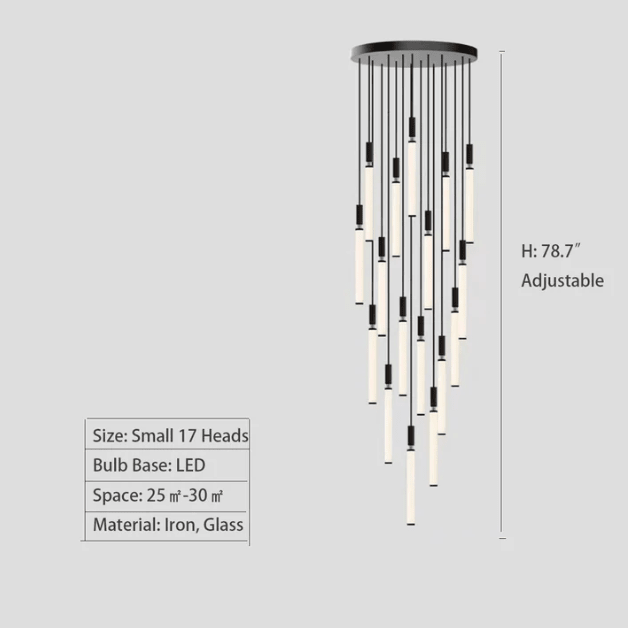 Nordic Fashion Minimalist Black Straight Pendant Chandelier for Bedside/Staircase/Loft/Duplex - Small: 5 LightsWarm Lightcasivra