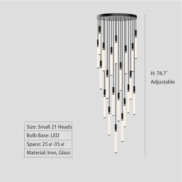Nordic Fashion Minimalist Black Straight Pendant Chandelier for Bedside/Staircase/Loft/Duplex - Small: 5 LightsWarm Lightcasivra
