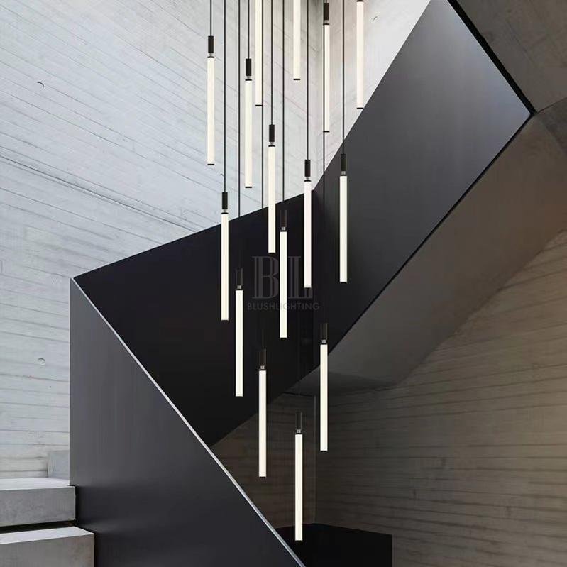 Nordic Fashion Minimalist Black Straight Pendant Chandelier for Bedside/Staircase/Loft/Duplex - Small: 21 LightsWarm Lightcasivra