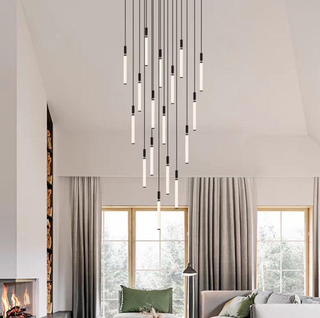 Nordic Fashion Minimalist Black Straight Pendant Chandelier for Bedside/Staircase/Loft/Duplex - Small: 21 LightsWarm Lightcasivra