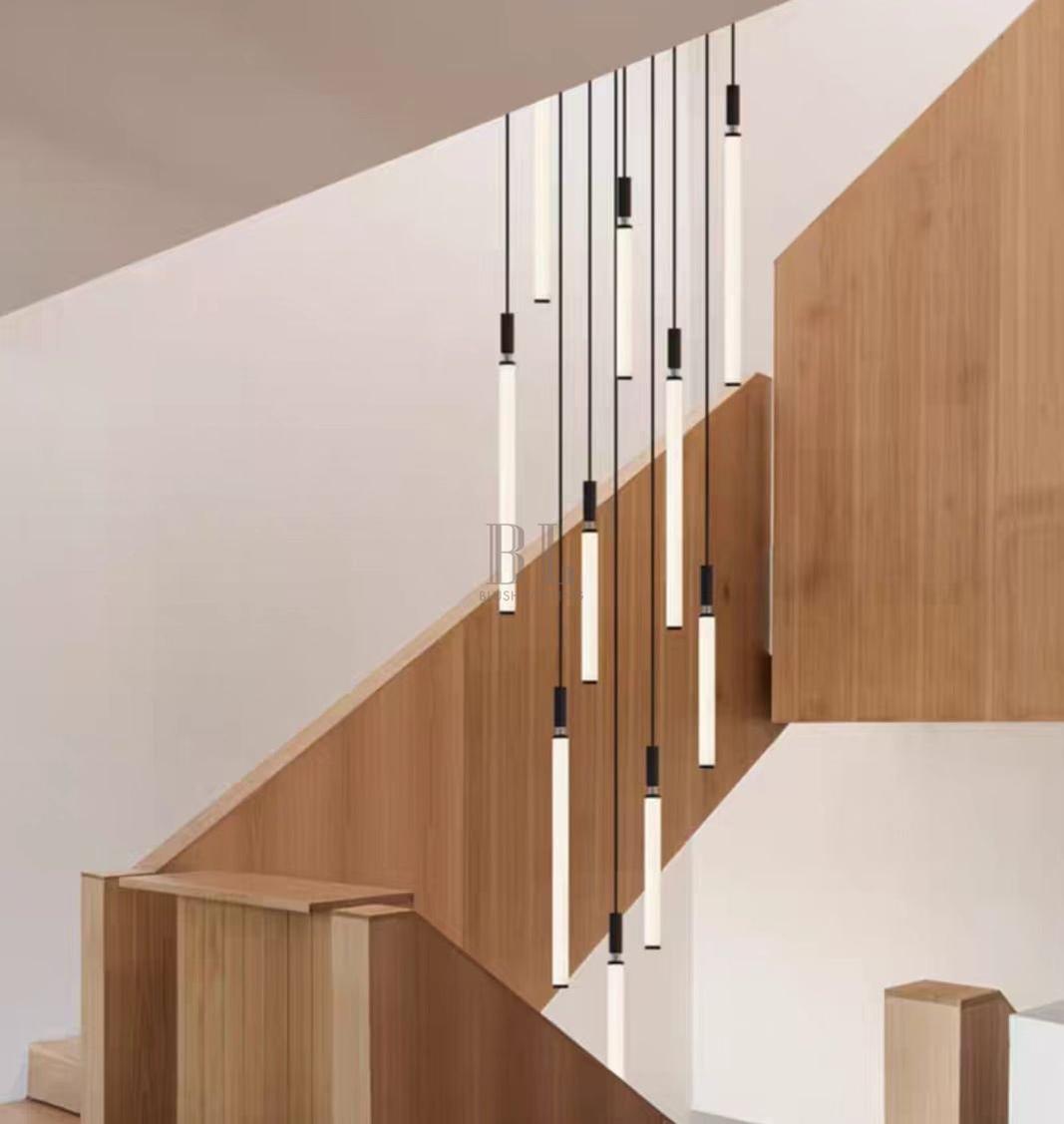 Nordic Fashion Minimalist Black Straight Pendant Chandelier for Bedside/Staircase/Loft/Duplex - Small: 11 LightsWarm Lightcasivra