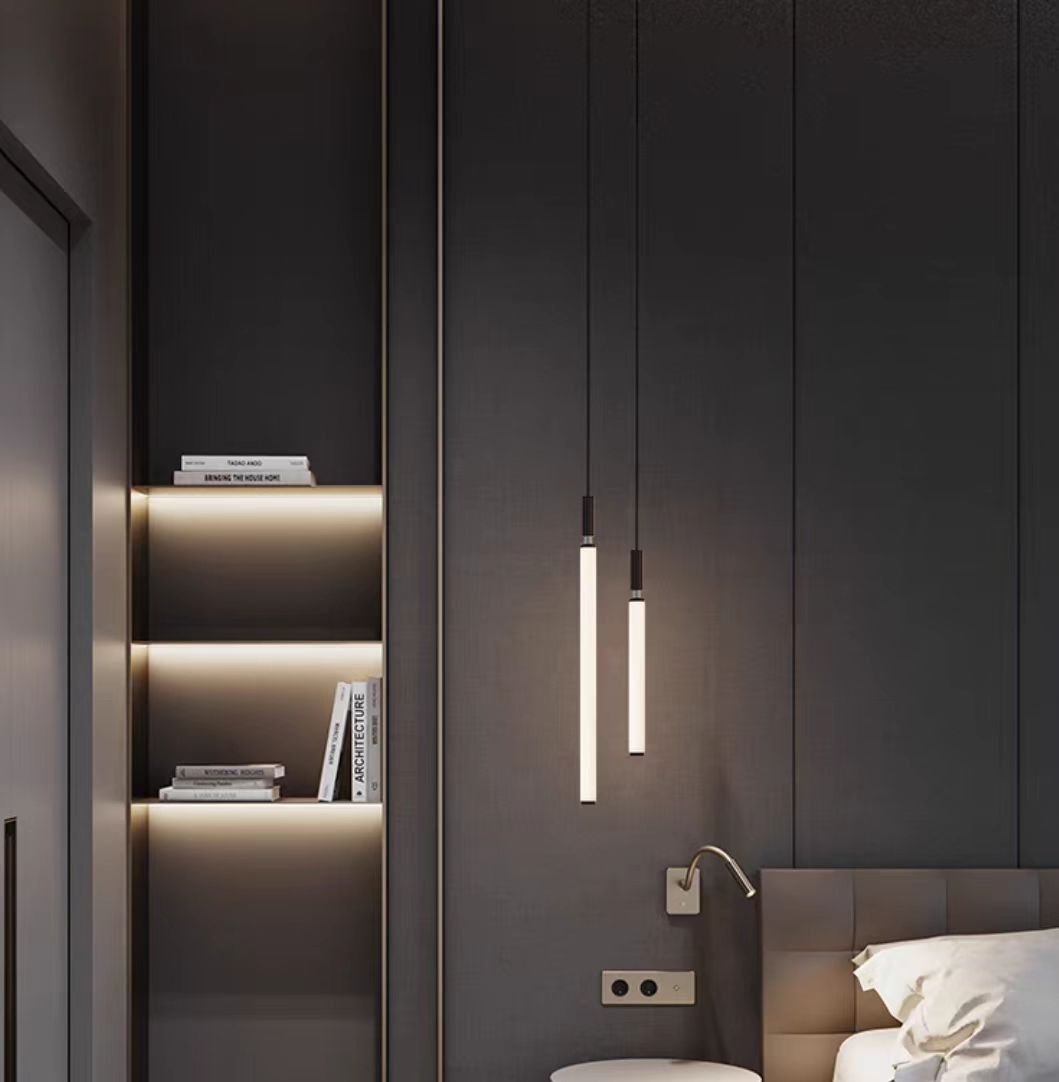 Nordic Fashion Minimalist Black Straight Pendant Chandelier for Bedside/Staircase/Loft/Duplex - Small: 11 LightsWarm Lightcasivra