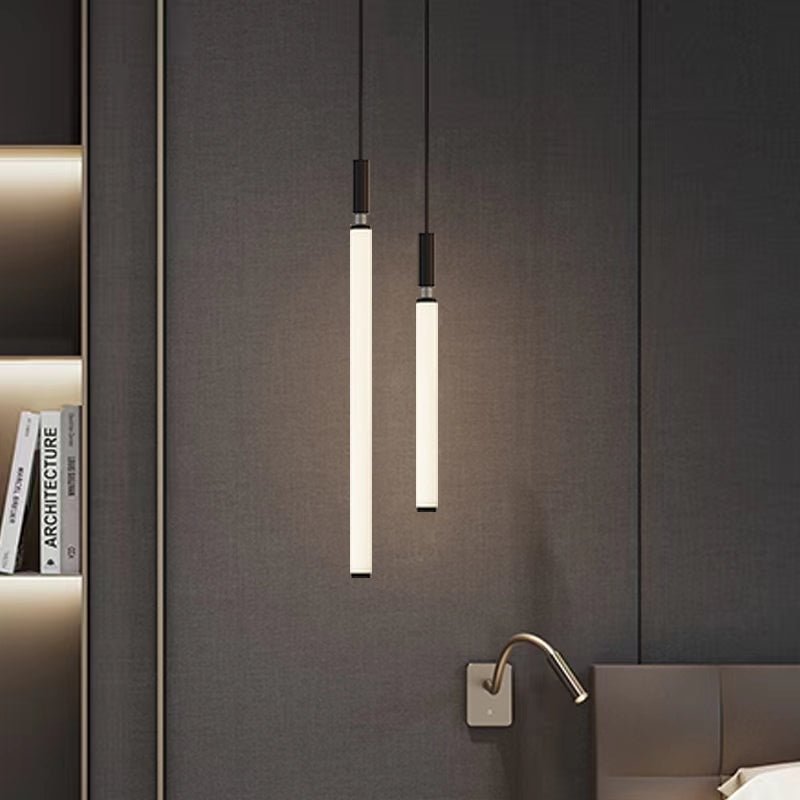 Nordic Fashion Minimalist Black Straight Pendant Chandelier for Bedside/Staircase/Loft/Duplex - One SingleWarm Lightcasivra