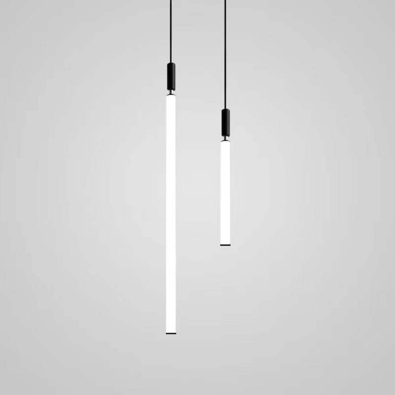 Nordic Fashion Minimalist Black Straight Pendant Chandelier for Bedside/Staircase/Loft/Duplex - One SingleWarm Lightcasivra