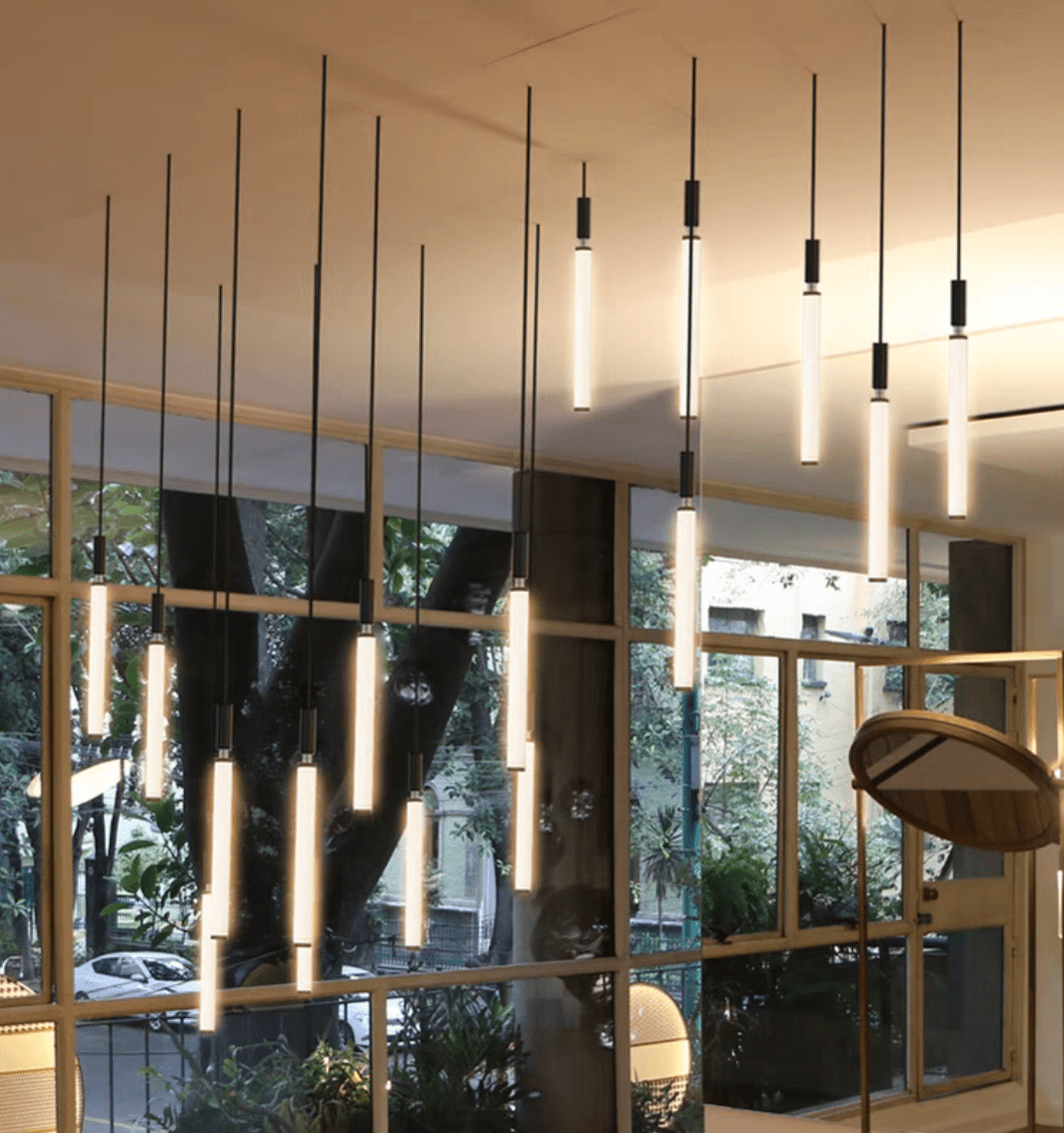 Nordic Fashion Minimalist Black Straight Pendant Chandelier for Bedside/Staircase/Loft/Duplex - Small: 17 LightsWarm Lightcasivra