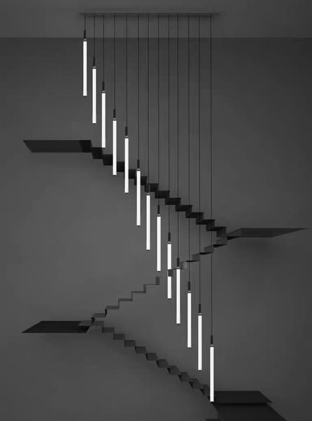 Nordic Fashion Minimalist Black Straight Pendant Chandelier for Bedside/Staircase/Loft/Duplex - Small: 17 LightsWarm Lightcasivra