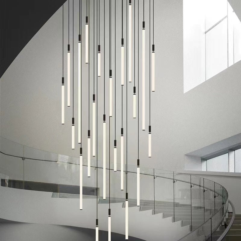 Nordic Fashion Minimalist Black Straight Pendant Chandelier for Bedside/Staircase/Loft/Duplex - Small: 21 LightsWarm Lightcasivra