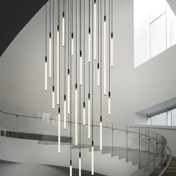 Nordic Fashion Minimalist Black Straight Pendant Chandelier for Bedside/Staircase/Loft/Duplex - Small: 21 LightsWarm Lightcasivra