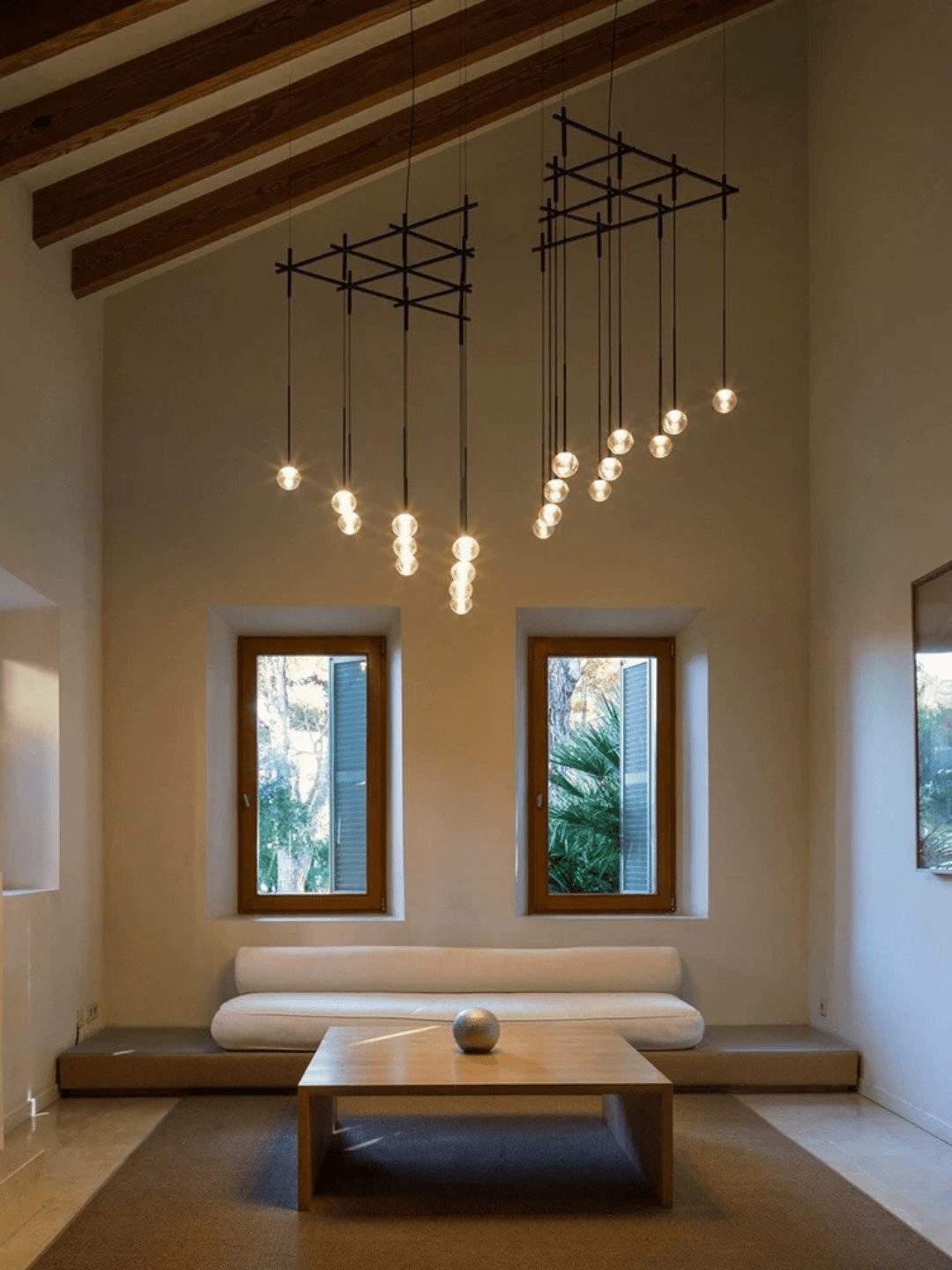Nordic Minimalist Clear Ribbed Glass Globe Pendant Light - 21 Lights/L72.05''*W24.02''(L183cm*W61cm)Matte BlackWarm Lightcasivra