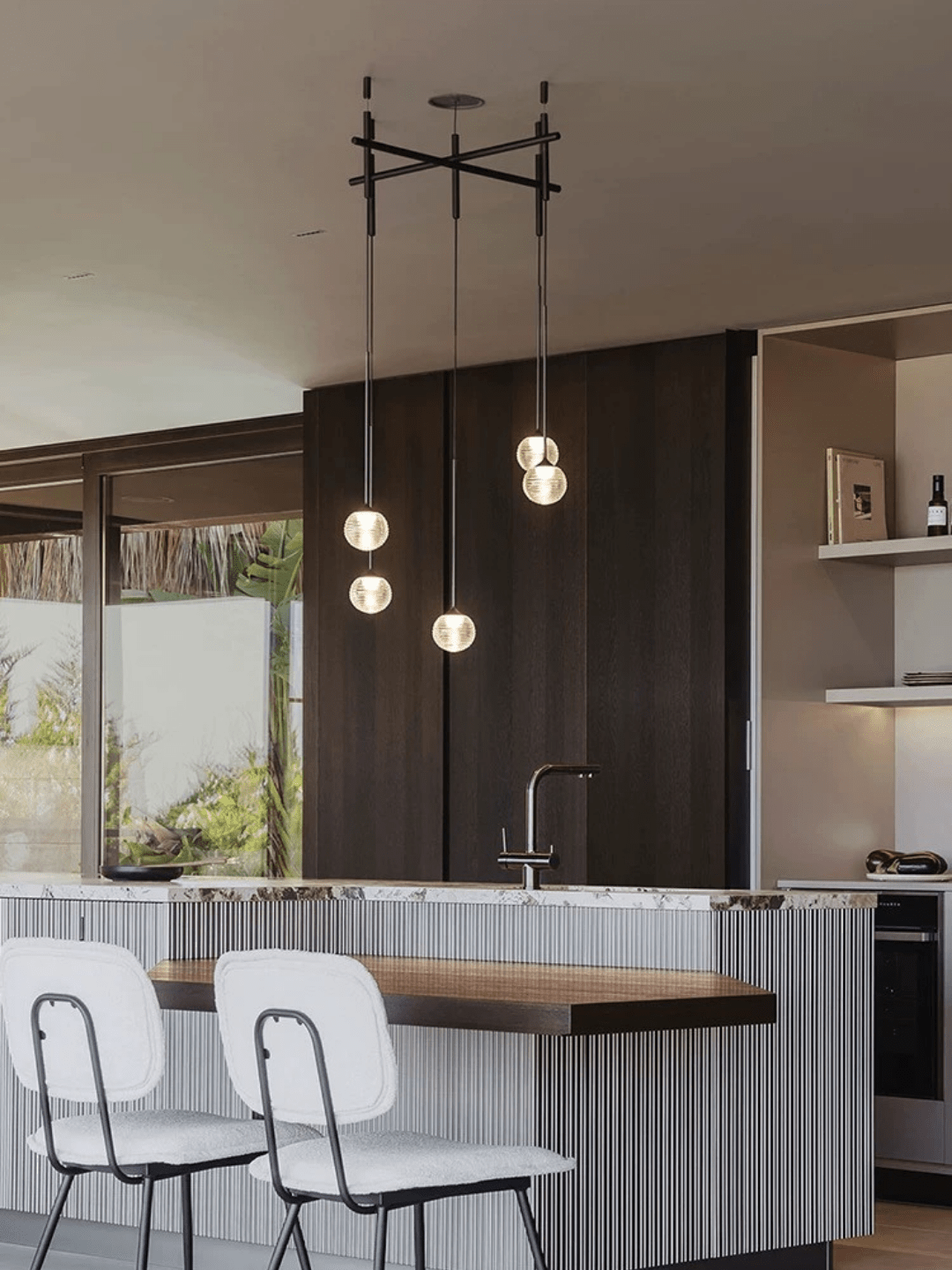 Nordic Minimalist Clear Ribbed Glass Globe Pendant Light - One LightMatte BlackWarm Lightcasivra