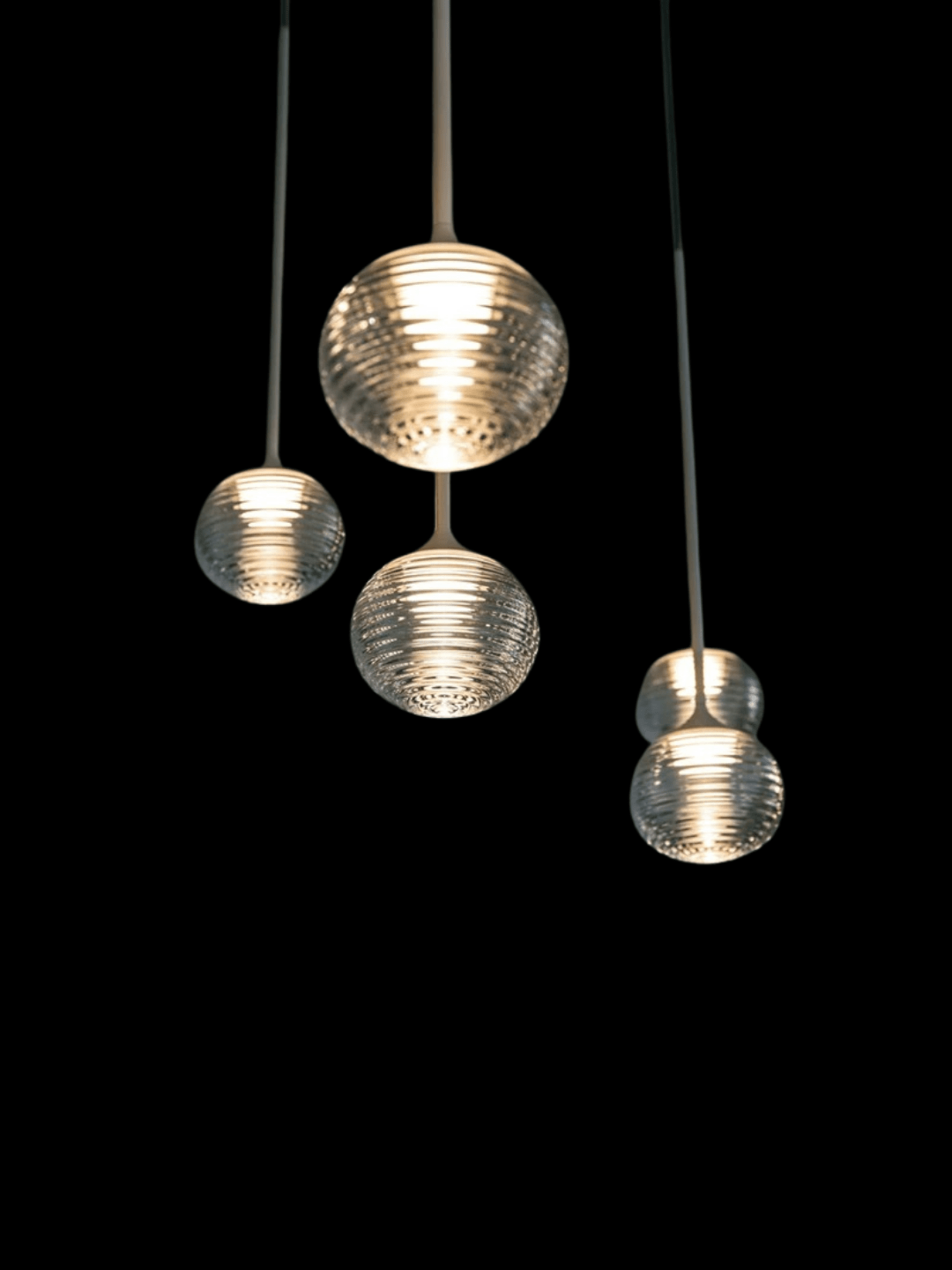 Nordic Minimalist Clear Ribbed Glass Globe Pendant Light - One LightMatte BlackWarm Lightcasivra