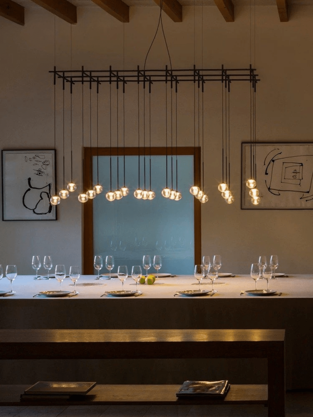 Nordic Minimalist Clear Ribbed Glass Globe Pendant Light - 21 Lights/L72.05''*W24.02''(L183cm*W61cm)Matte BlackWarm Lightcasivra