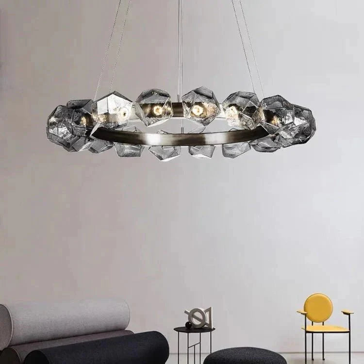 Nordic Minimalist Glass Circle Art Chandelier for Living/Dining Room/Bedroom - D31.5"BronzeWarm Lightcasivra