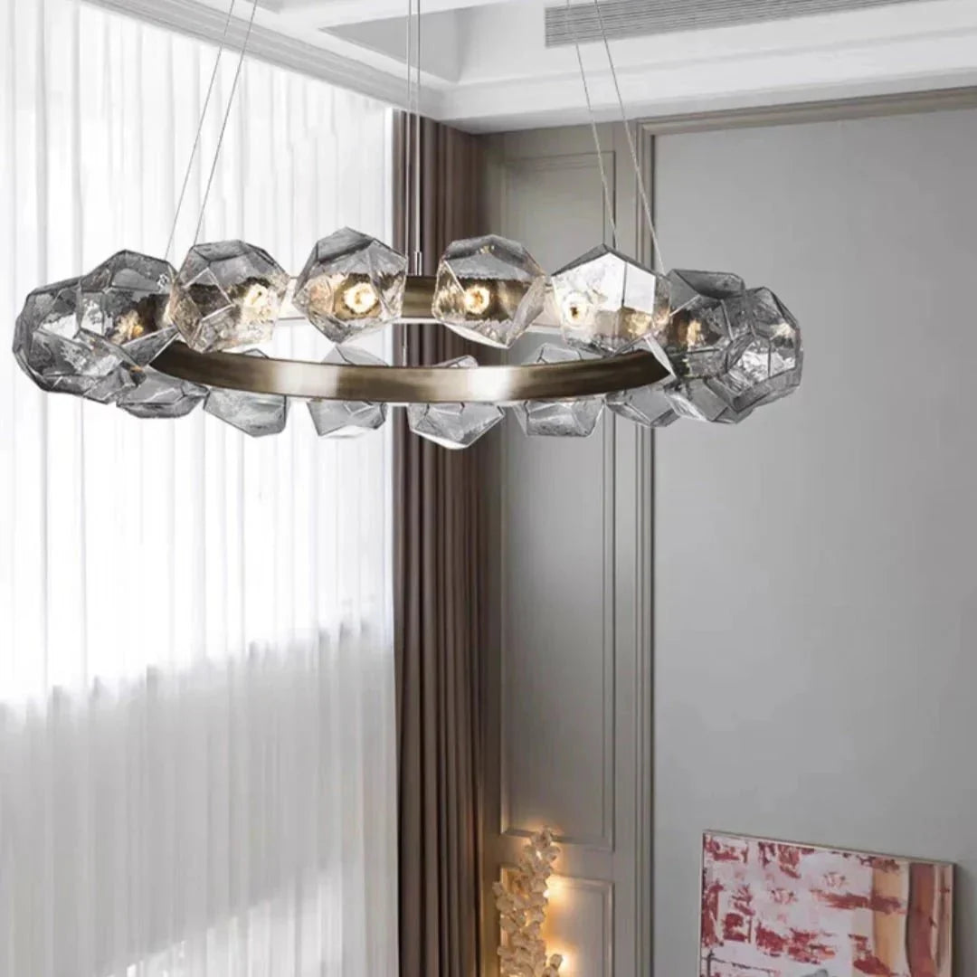 Nordic Minimalist Glass Circle Art Chandelier for Living/Dining Room/Bedroom - D31.5"BronzeWarm Lightcasivra