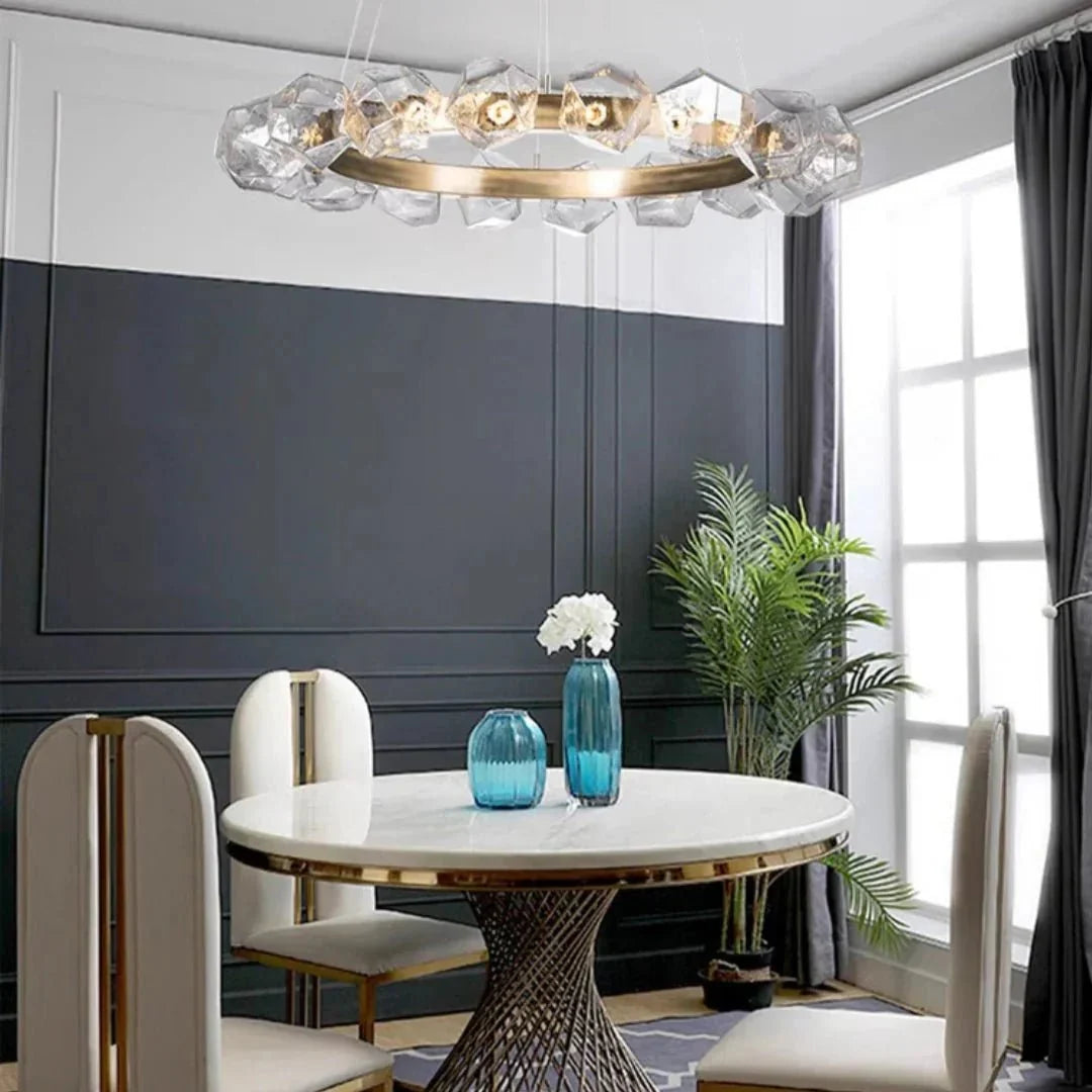 Nordic Minimalist Glass Circle Art Chandelier for Living/Dining Room/Bedroom - D31.5"BronzeWarm Lightcasivra