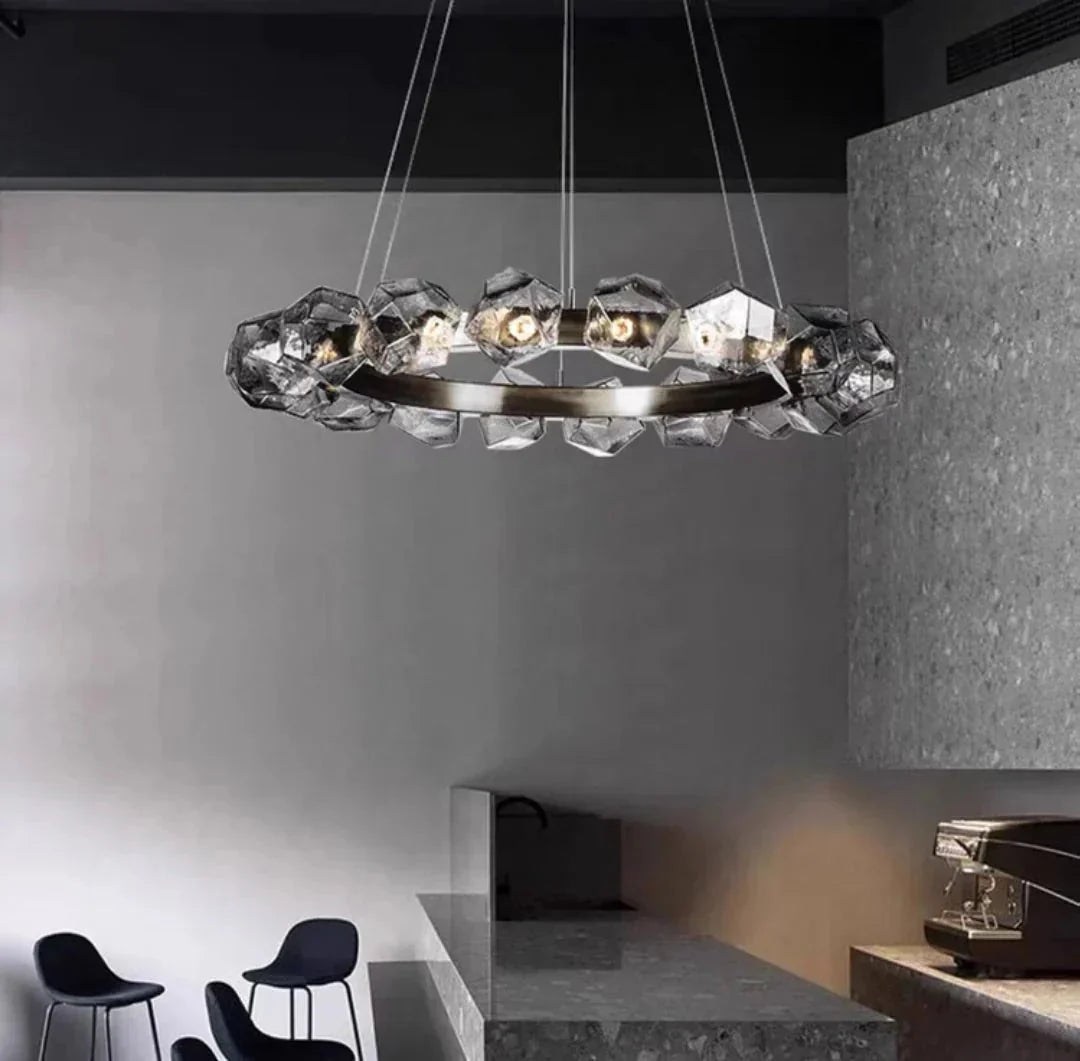Nordic Minimalist Glass Circle Art Chandelier for Living/Dining Room/Bedroom - D31.5"BronzeWarm Lightcasivra