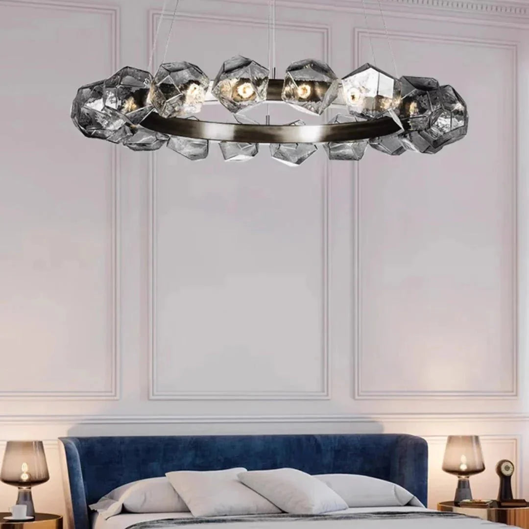 Nordic Minimalist Glass Circle Art Chandelier for Living/Dining Room/Bedroom - D31.5"BronzeWarm Lightcasivra