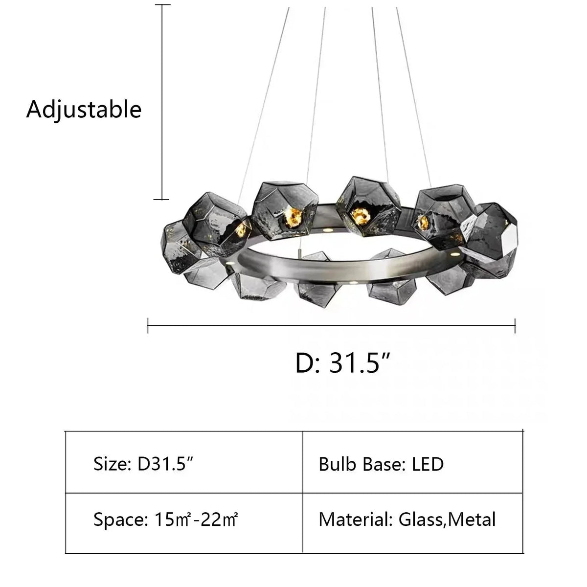 Nordic Minimalist Glass Circle Art Chandelier for Living/Dining Room/Bedroom - D31.5"BronzeWarm Lightcasivra
